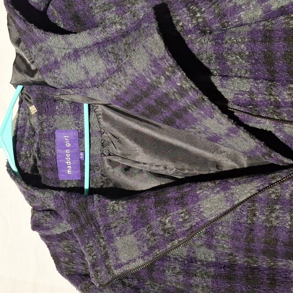 Plaid Pea Coat, Purple Grey With Hood, Madden Girl, Sz 12, NWOT - Picture 16 of 16